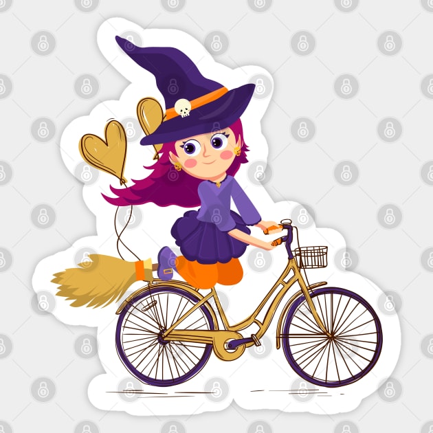 Cute Witch Riding Bike, Cycling Witch , Cyclist Witch, Biker Witch, Rider Witch, Funny Halloween Pun For Cyclist and Cycling Lovers Sticker by BicycleStuff